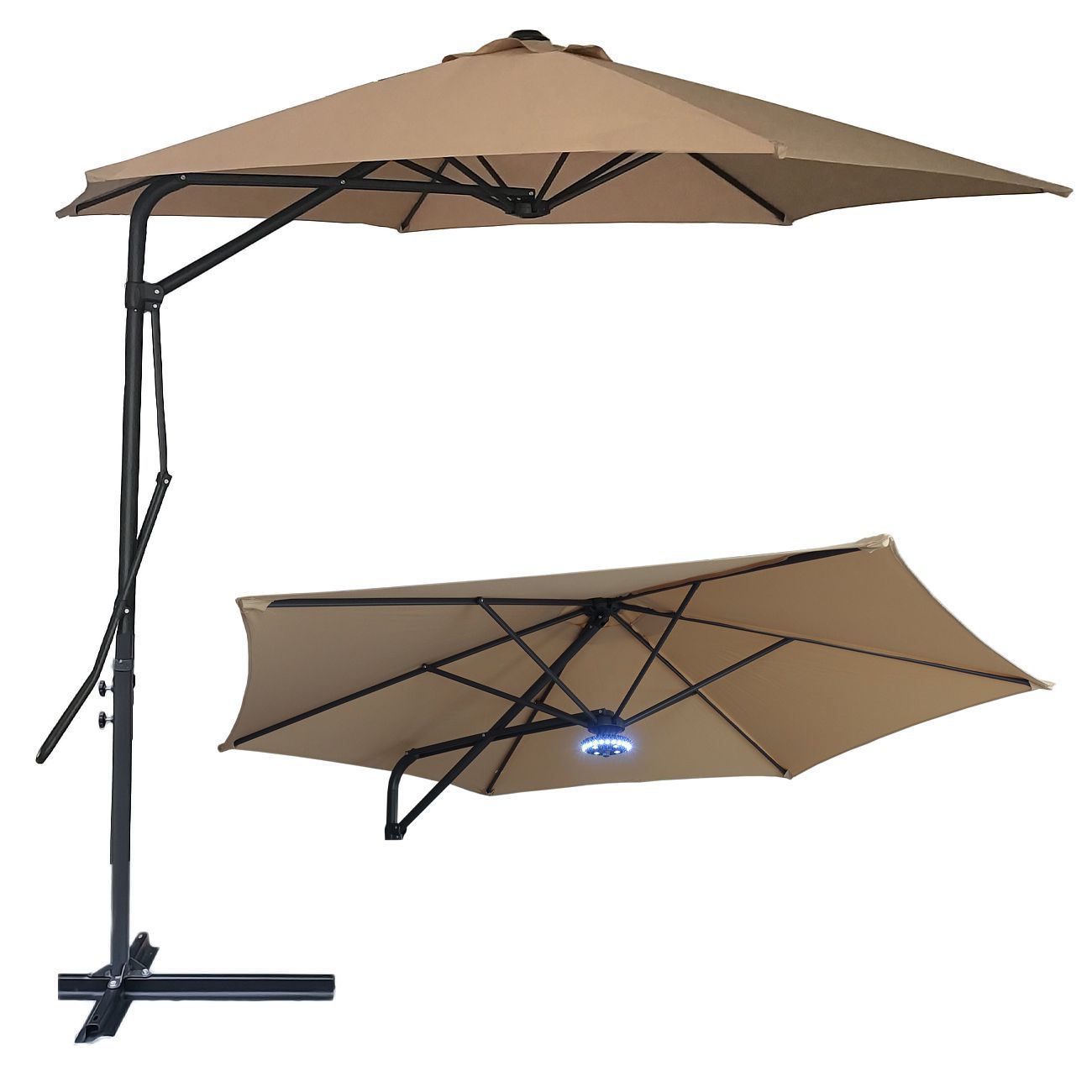 Viseći suncobran 270 cm s LED svjetlom sivo-smeđi - cover