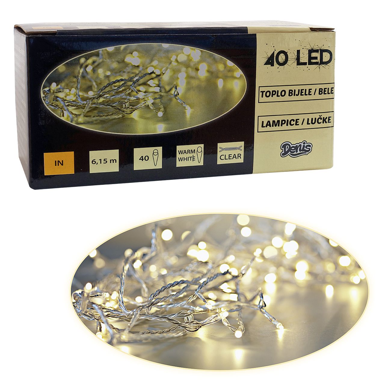 40 LED lanac bijelo svjetlo na baterije - cover