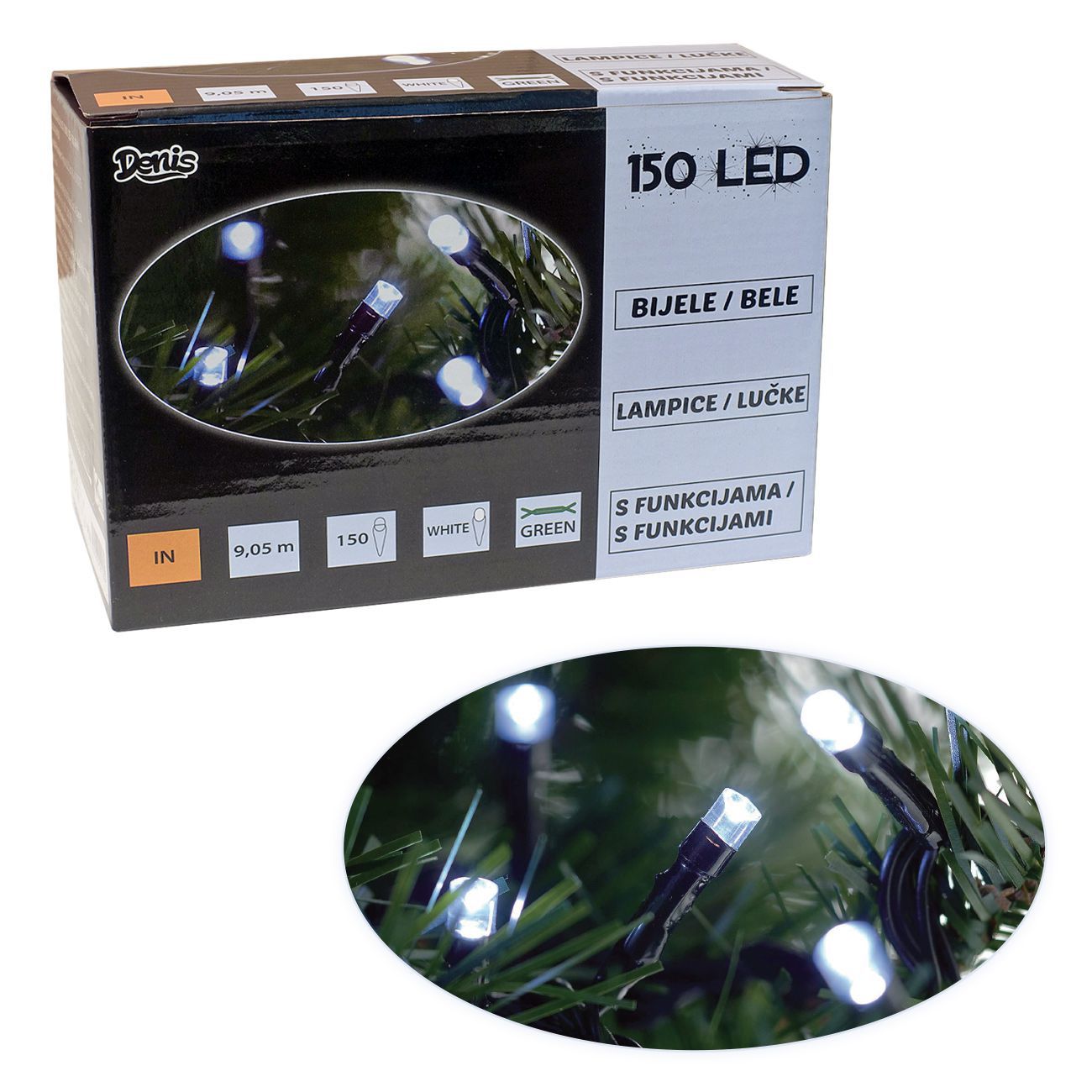 150 LED, lampica, bijelo svjetlo, 8 funkcija - cover