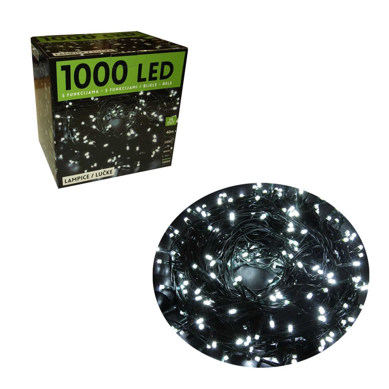 1000 LED, lampica, svjetlost bijela, 8 funkcija - cover
