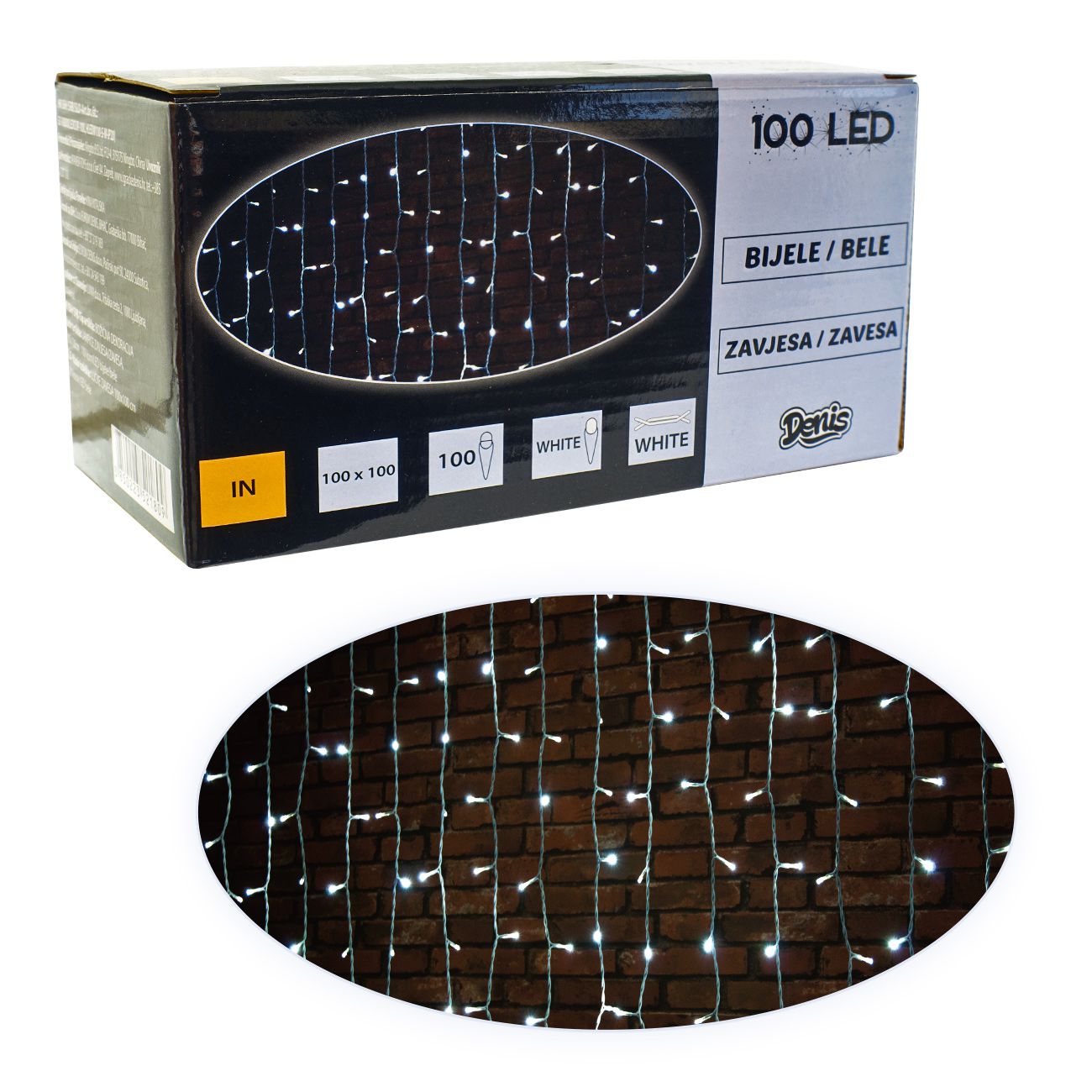 100 LED, zavjesa, bijelo svjetlo - cover