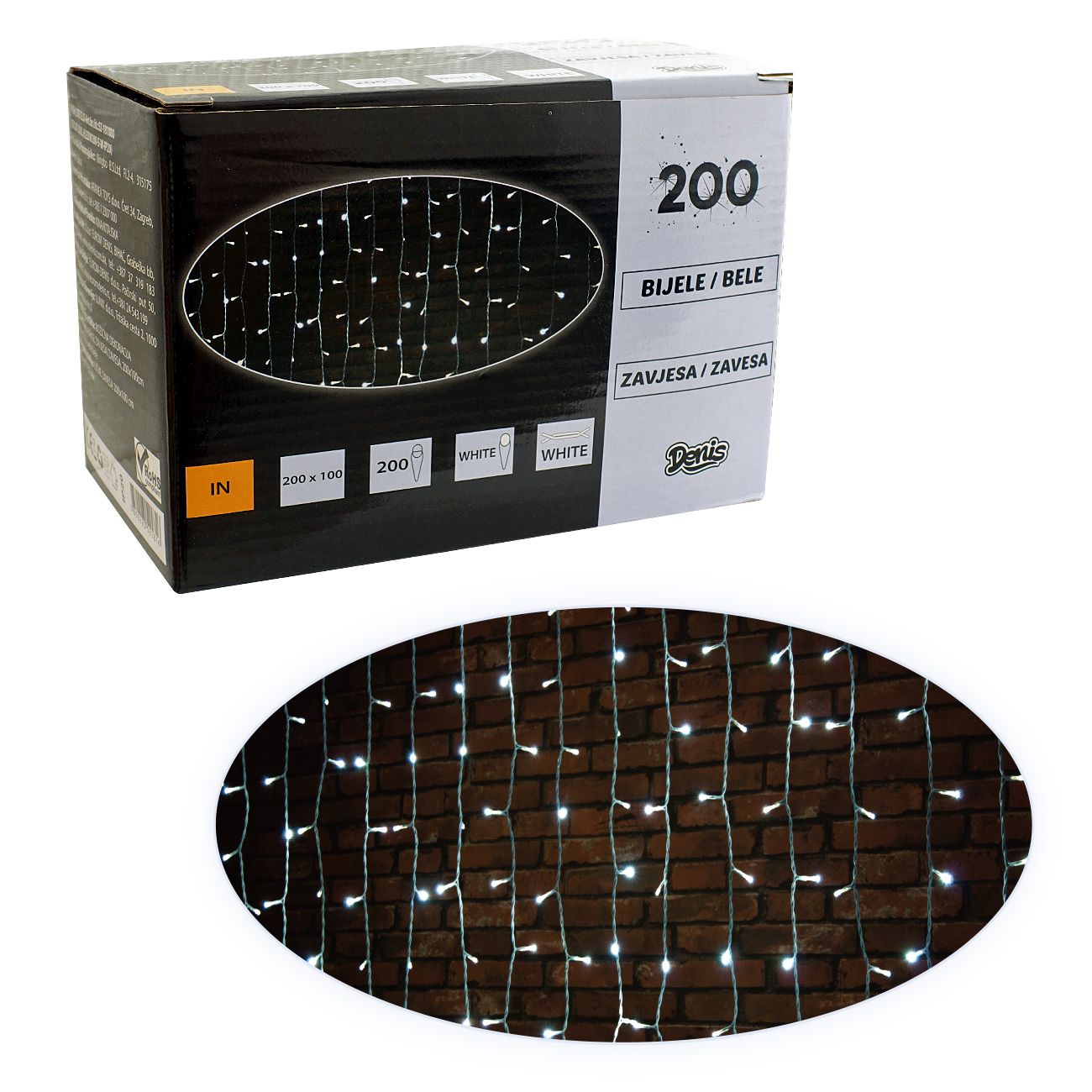 200 LED, zavjesa, bijelo svjetlo - cover