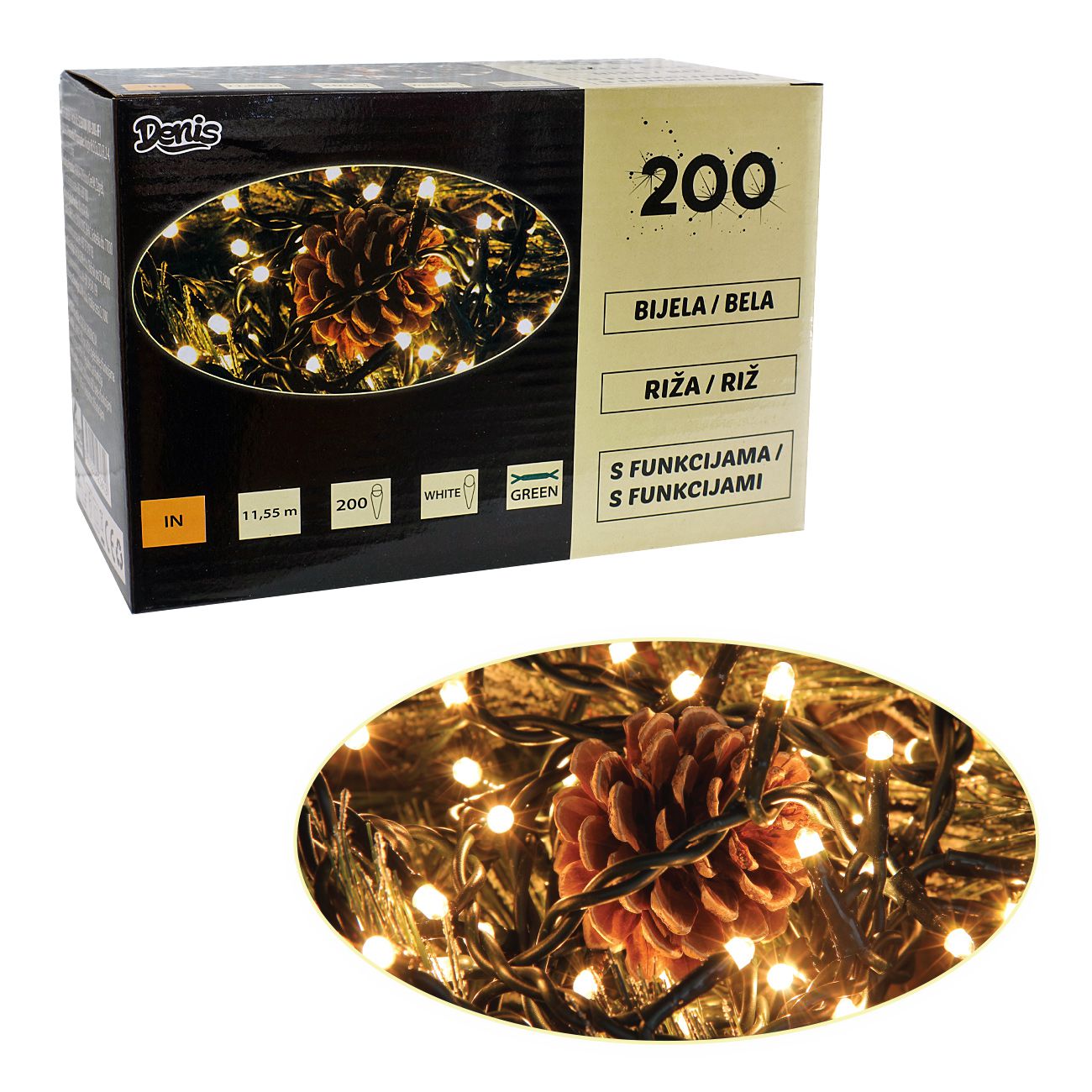 200 Lampica, riža, bijele 8 funkcija - cover