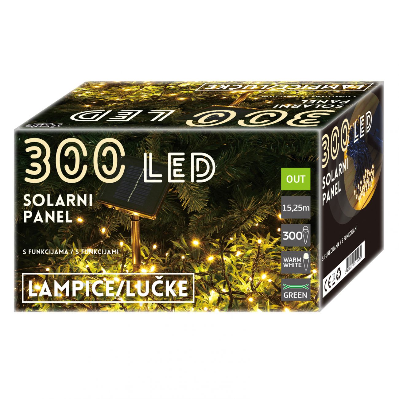 300 LED, solarni panel, 14.95 m, na baterije - cover