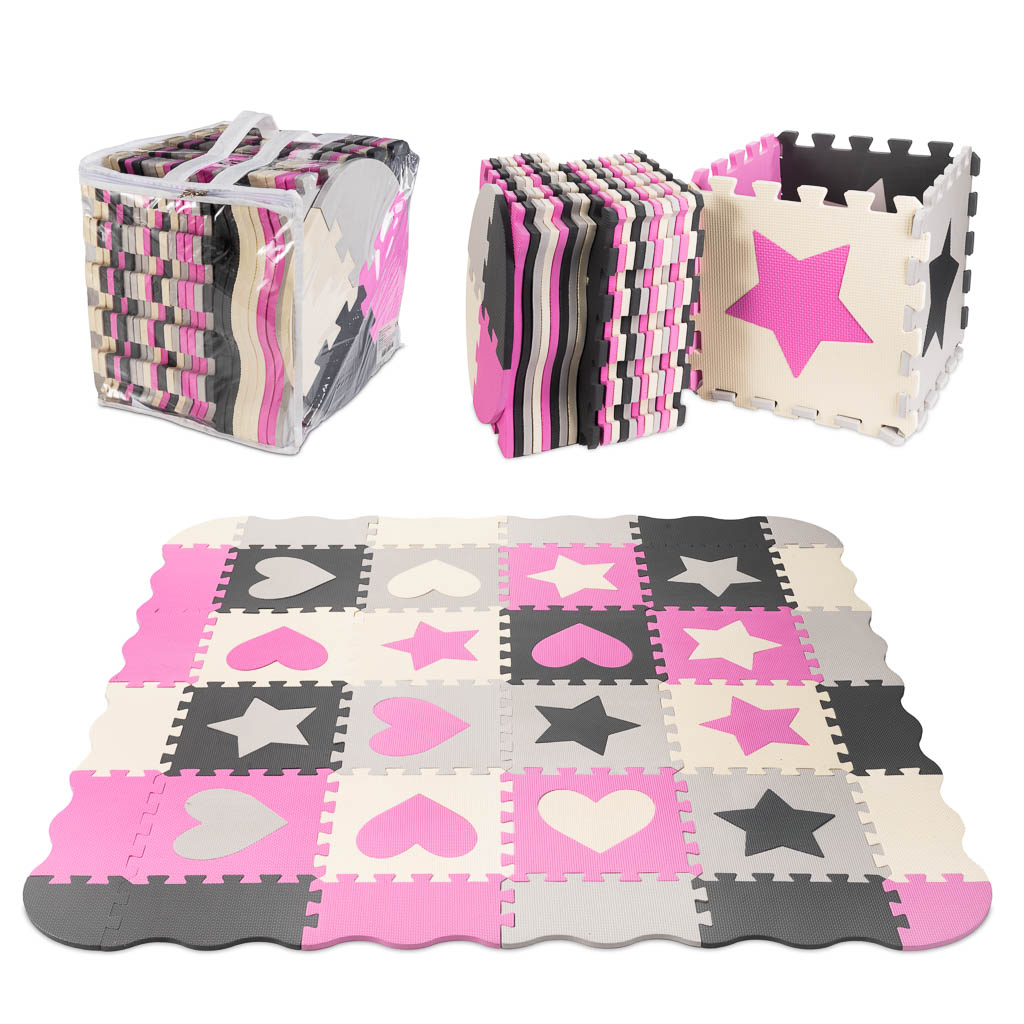 Pjenasta puzzle podloga/ogradica za igru 36 elemenata siva/ružičasta - cover