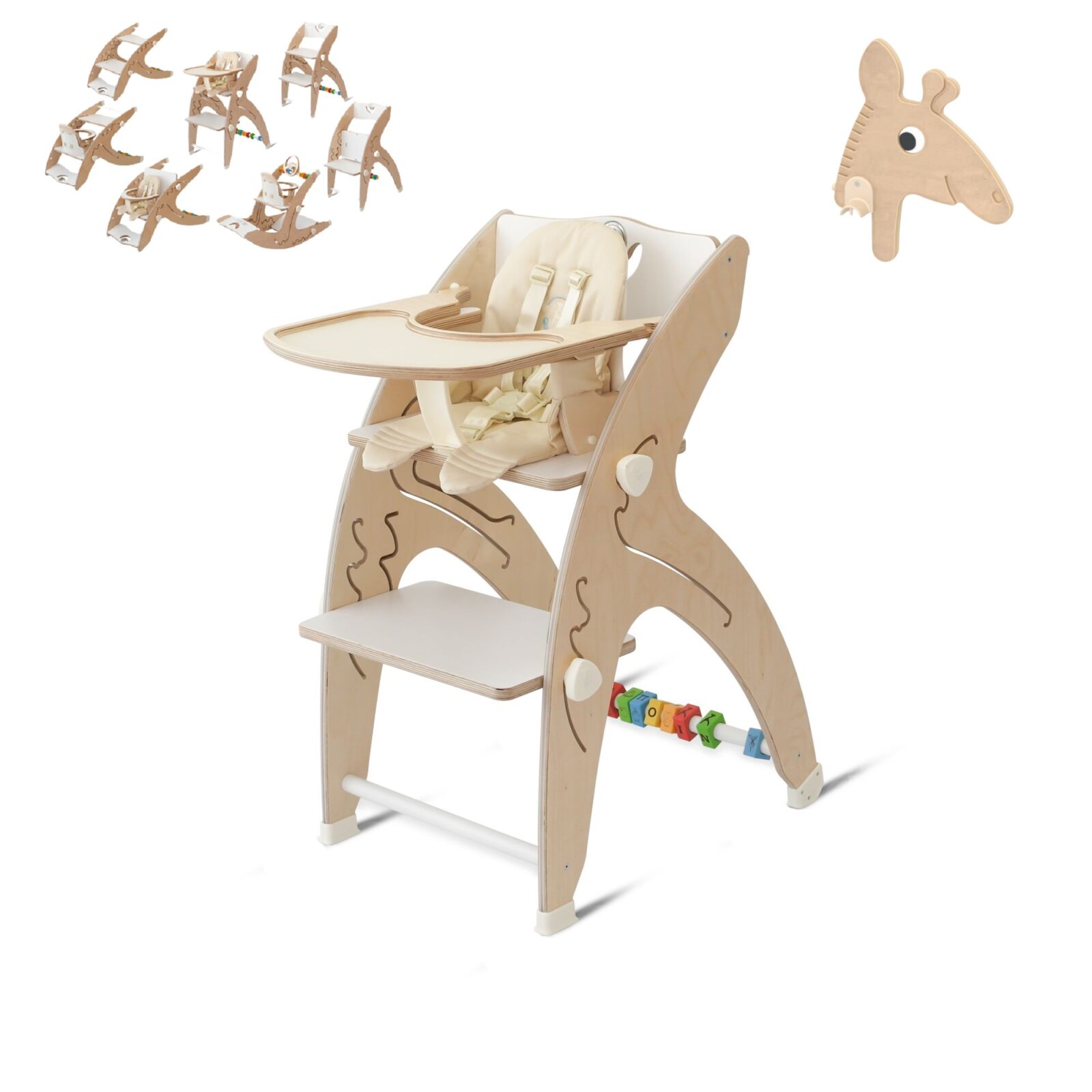 QuarttoLino 7u1 dječja stolica za bebe i djecu bijela sa glavom žirafe - cover