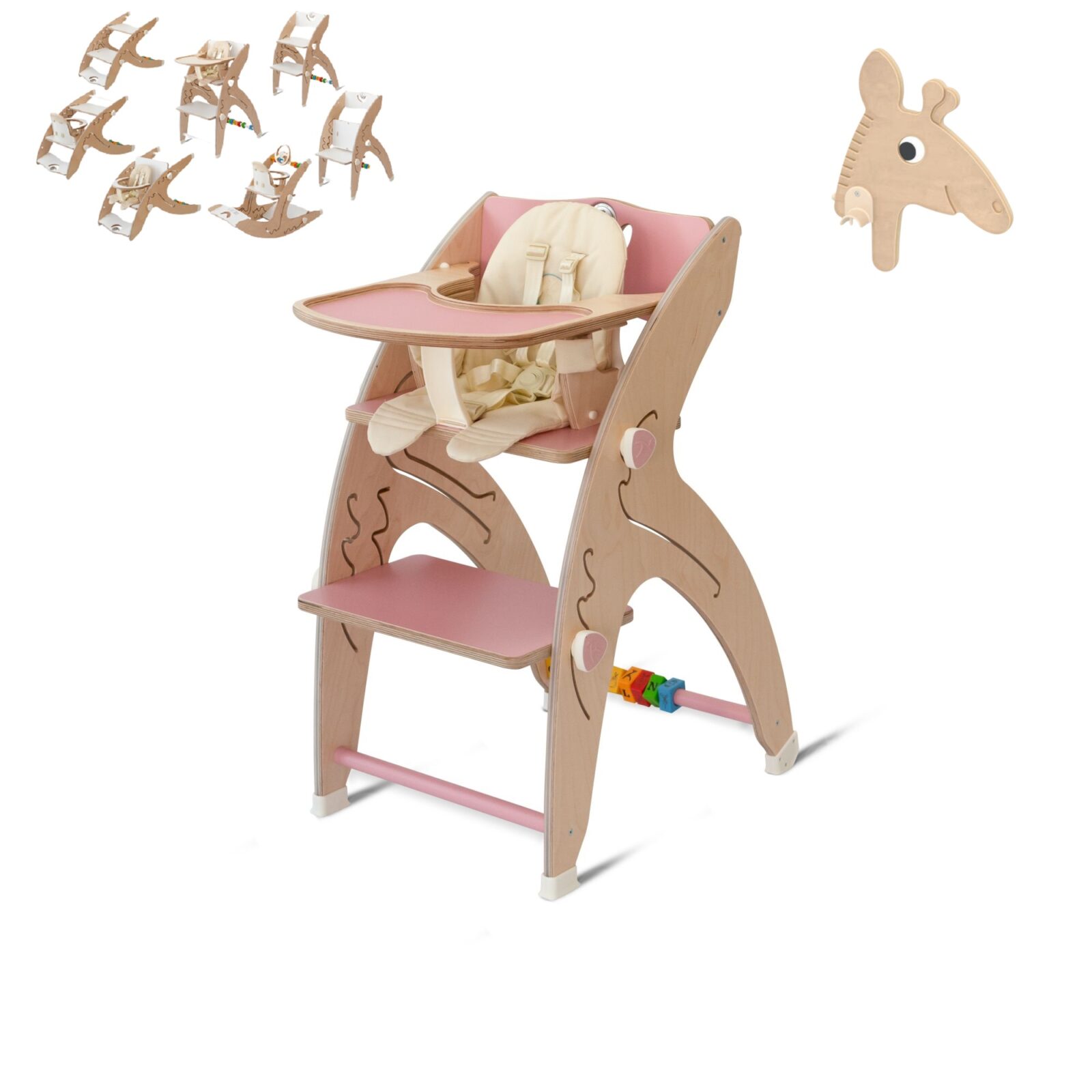 QuarttoLino 7u1 dječja stolica za bebe i djecu roza sa glavom žirafe - cover