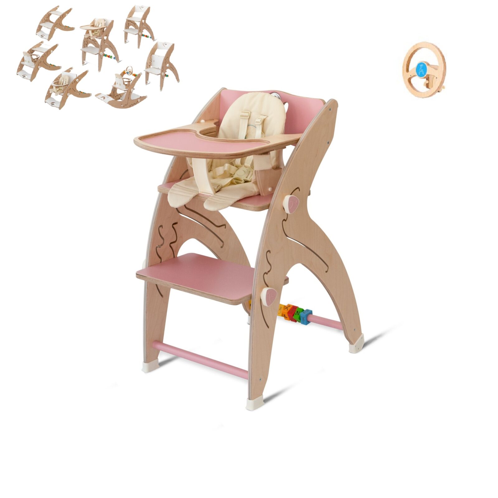 QuarttoLino 7u1 dječja stolica za bebe i djecu roza sa volanom - cover