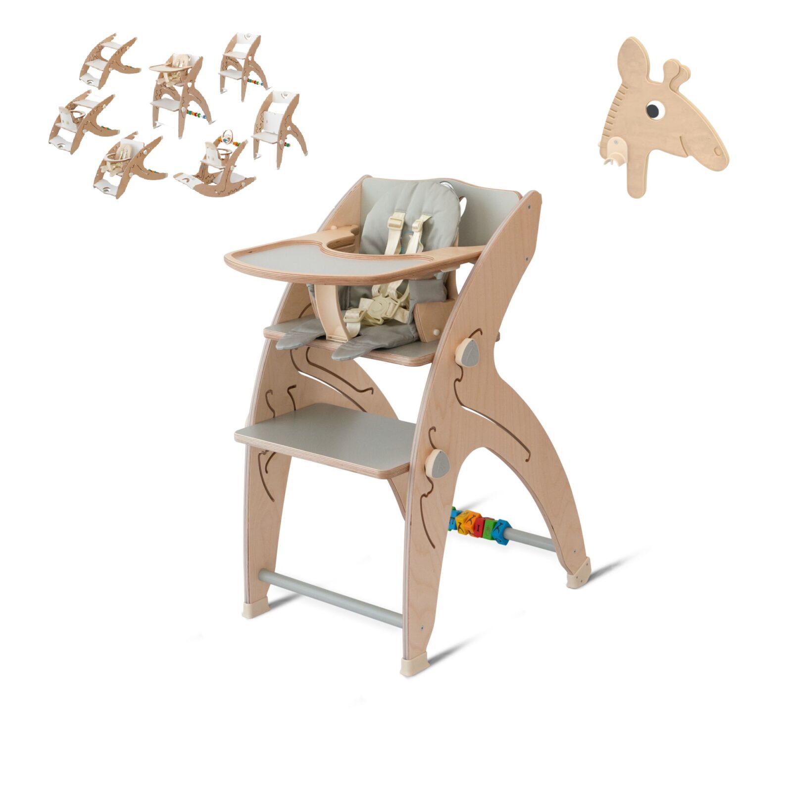 QuarttoLino 7u1 dječja stolica za bebe i djecu siva sa glavom žirafe - cover