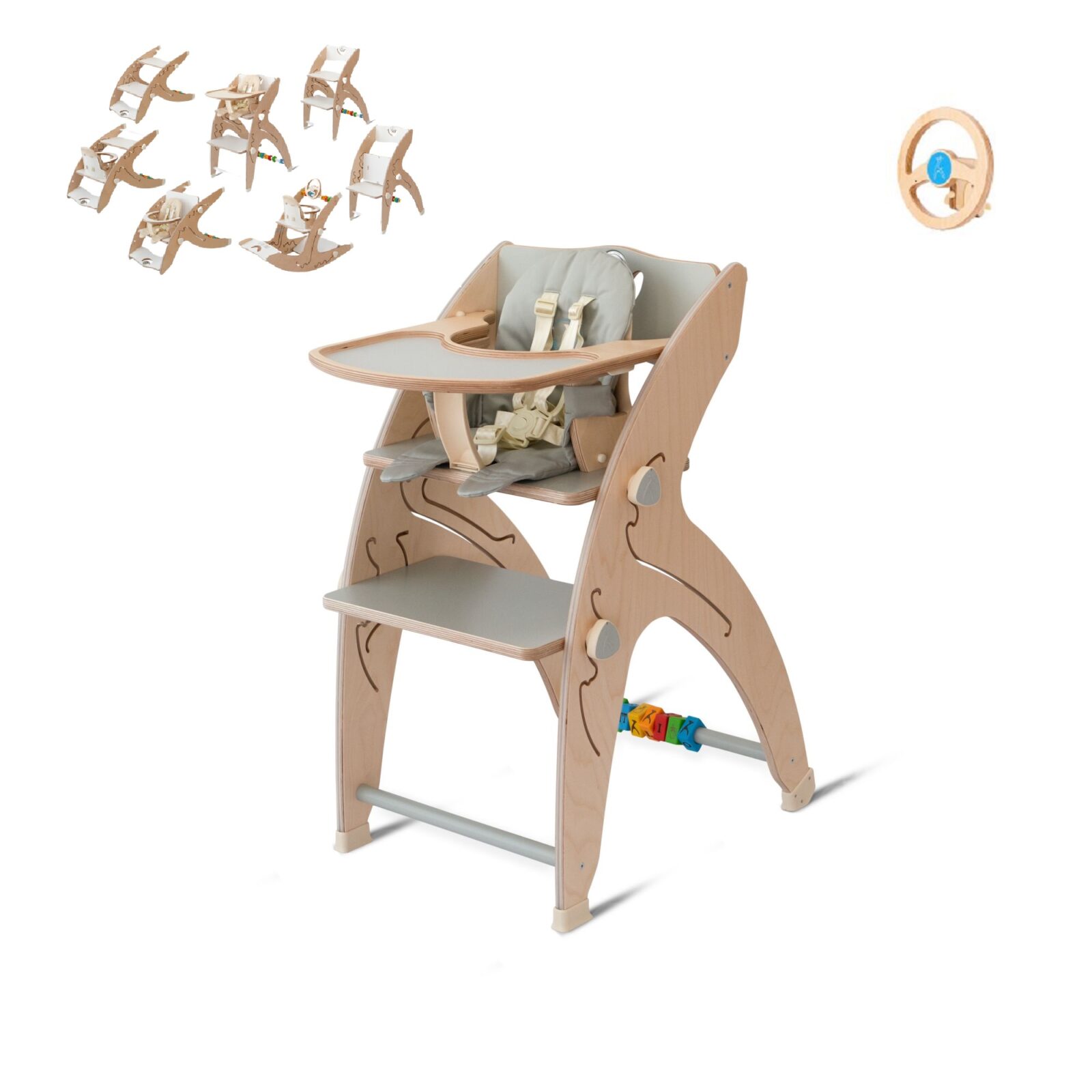 QuarttoLino 7u1 dječja stolica za bebe i djecu siva sa volanom - cover