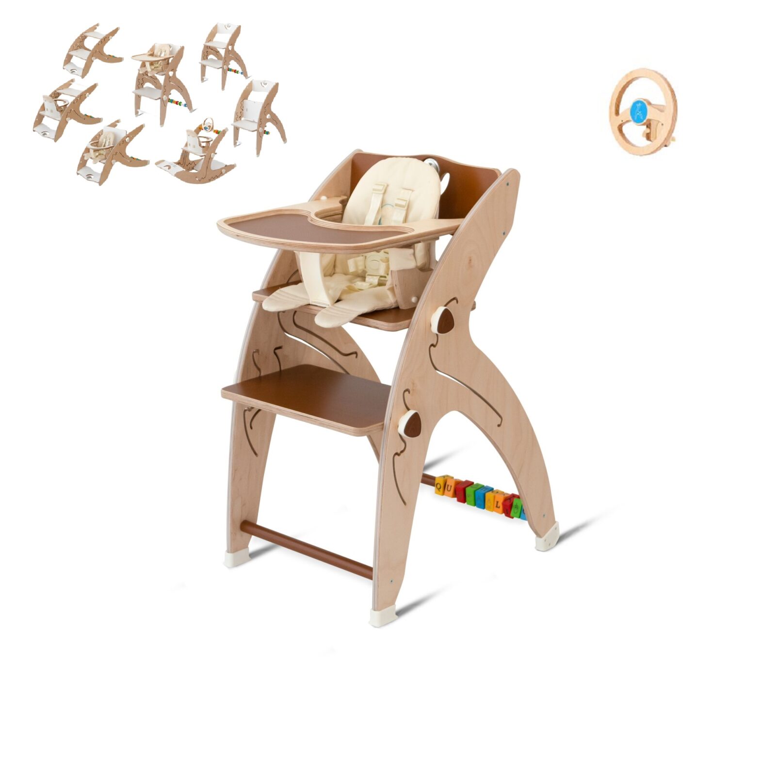 QuarttoLino 7u1 dječja stolica za bebe i djecu smeđa sa volanom - cover