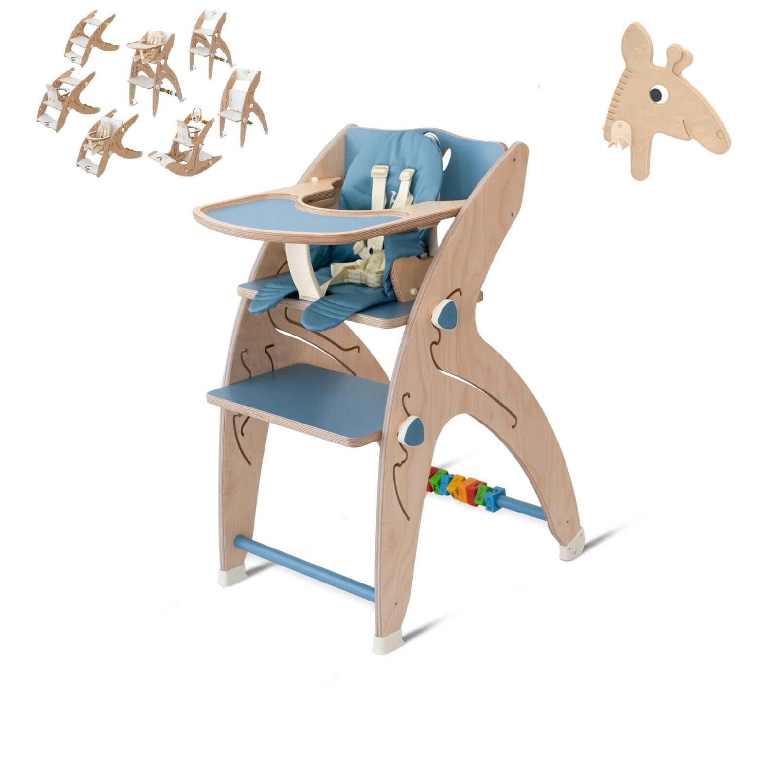 QuarttoLino 7u1 dječja stolica za bebe i djecu plava sa glavom žirafe - cover