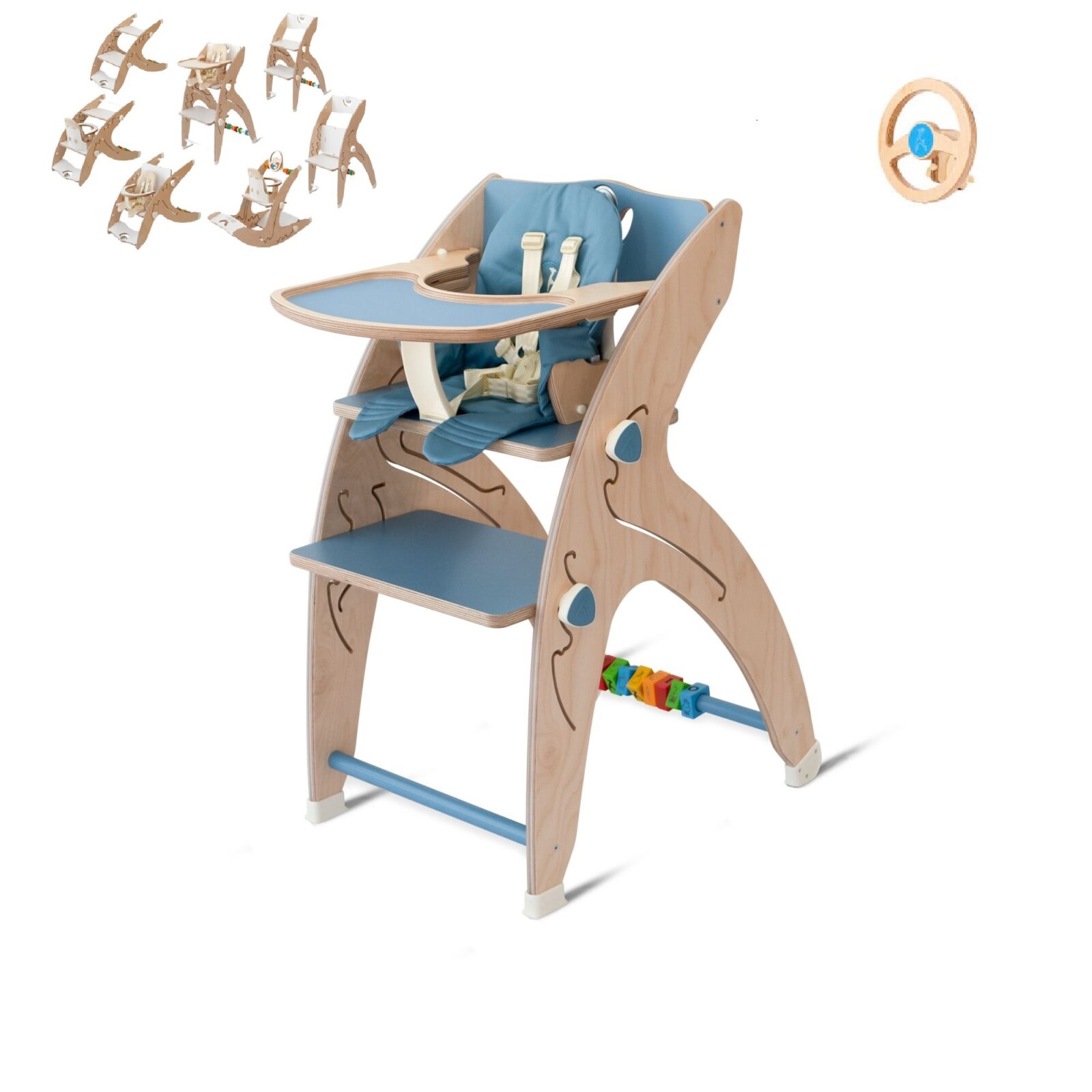 QuarttoLino 7u1 dječja stolica za bebe i djecu plava sa volanom - cover