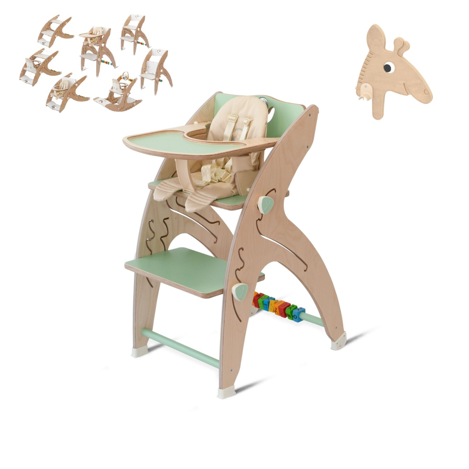 QuarttoLino 7u1 dječja stolica za bebe i djecu zelena sa glavom žirafe - cover