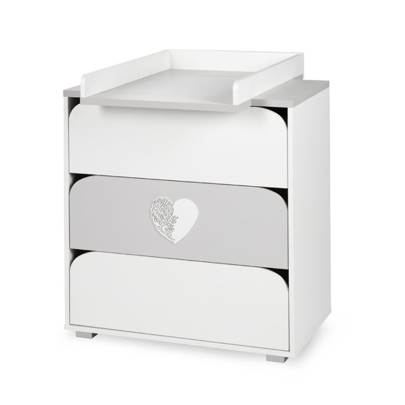 KLUPS Komoda sa stolom za prematanje Srce bijelo siva - cover
