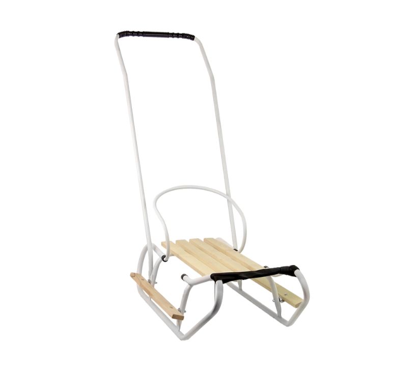 Metalne sanjke s naslonom za guranje i trakom bijele - cover