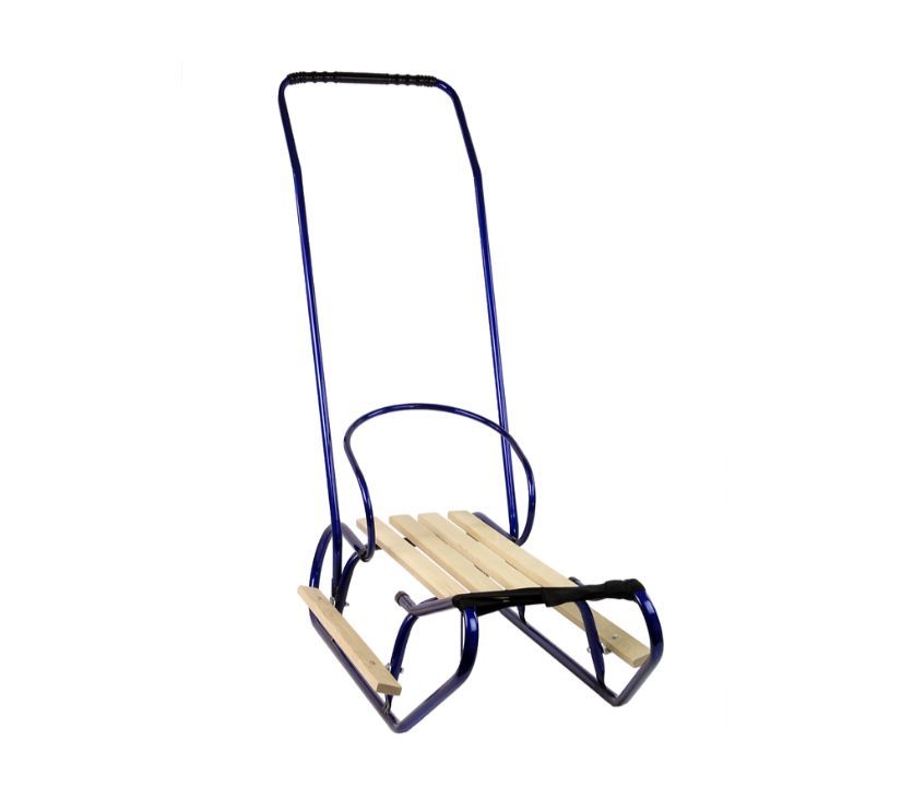 Metalne sanjke s naslonom za guranje i trakom plave - cover