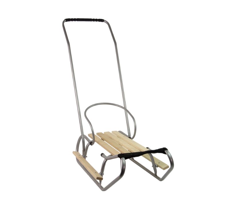 Metalne sanjke s naslonom za guranje i trakom srebrne - cover