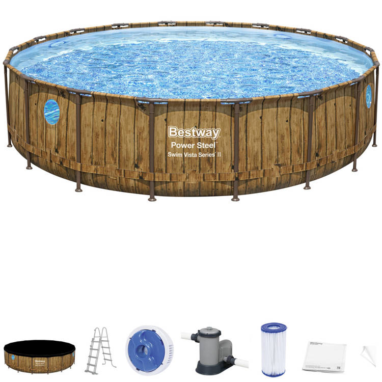 Bestway montažni bazen s uzorkom ratana, ljestvama, pumpom i pokrovom 549x122 cm 56977 - cover