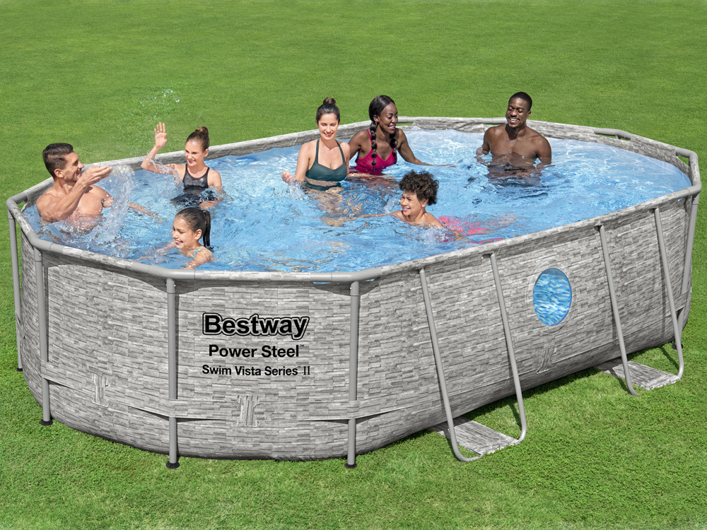 Bestway montažni bazen s uzorkom kamena i pumpom na pijesak 488x305x107 cm 56946 - cover