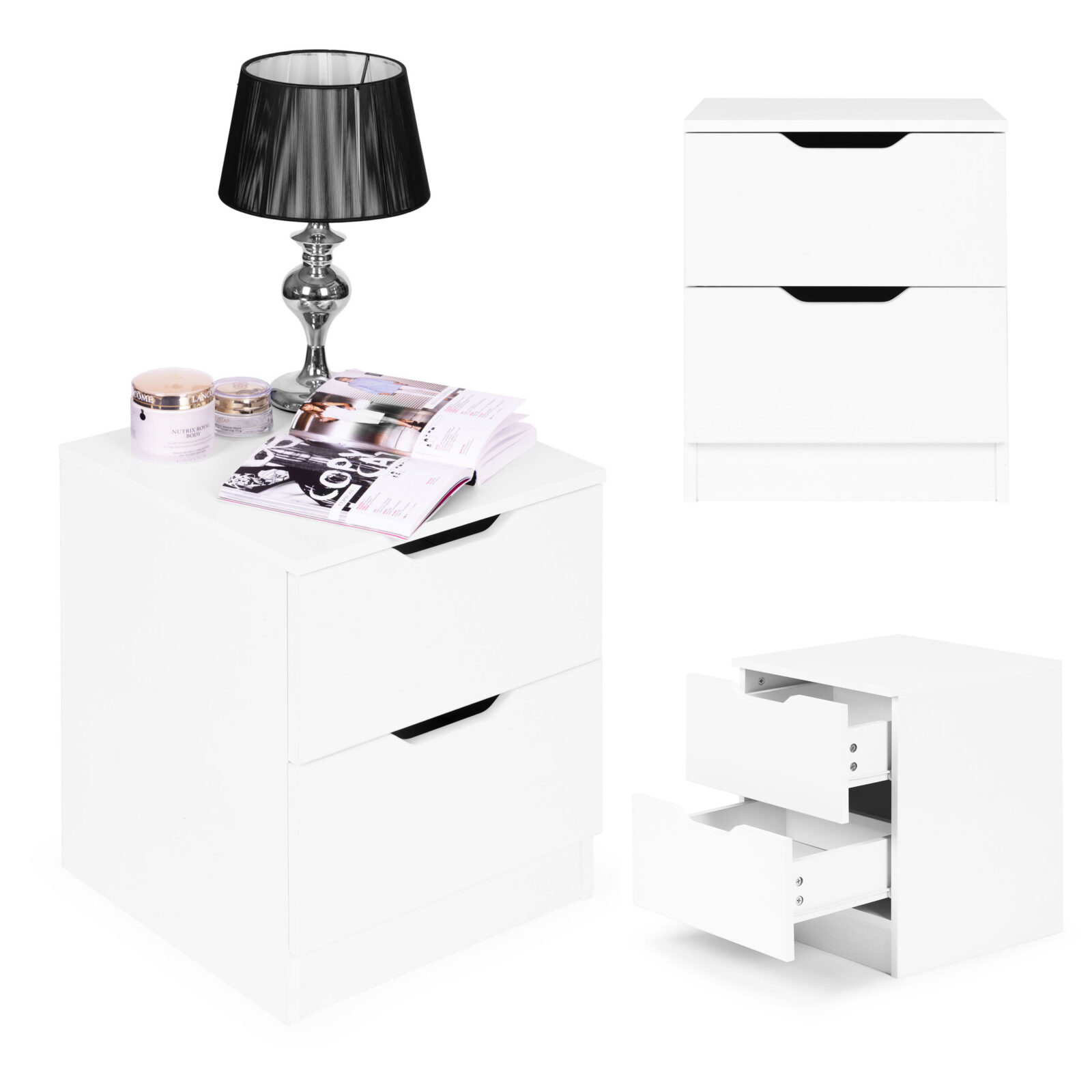 modernhome noćni ormarić s dvije ladice - bijeli - cover