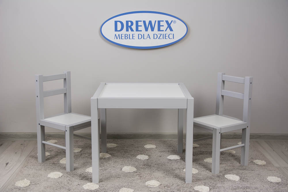 DREWEX Set Stol + 2 stolice bijelo/sivo - cover