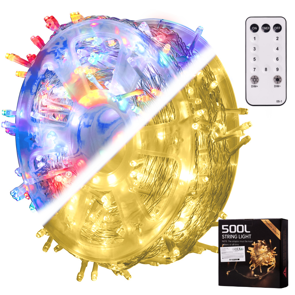 500 LED svjetla s daljinskim upravljačem 50m višebojna + topla bijela - cover