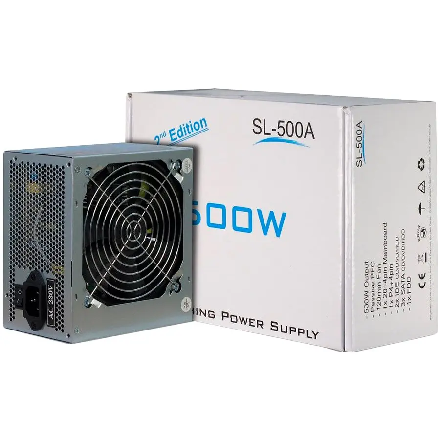 Power Supply INTER-TECH IT-SL500, 500W, AC 230V, 50/60Hz, DC 3.3/5/±12V, 3x S-ATA, Retail, Passive PFC, 1x120 - cover