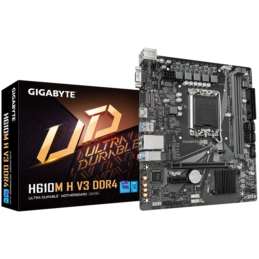 GIGABYTE MB LGA1700 H610 2 x DDR4 1 x M.2 4 x SATA 1 x D-Sub port 1 x HDMI port Micro ATX - cover