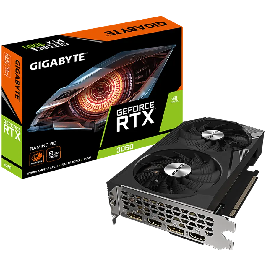 GIGABYTE Video Card NVIDIA GeForce RTX™ 3060 OC 1777 MHz 3584 15000 MHz 8 GB GDDR6 128 bit 240 GB/s PCI-E 4.0 7680x4320 550W DisplayPort 1.4a *2 HDMI 2.1 *2 - cover