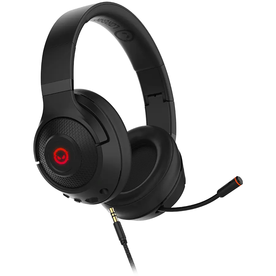 LORGAR Noah 501, gaming bluetooth headset with microphone, BT 5.3 JL7006, battery 1000mAh, type-C charging cable 0.8m, audio cable 1.5m, size:195*185*80mm, 0.28kg. Black - cover