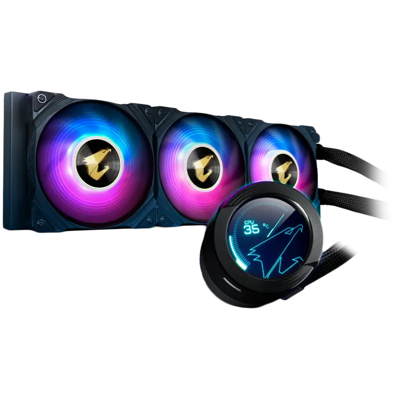 Gigabyte AORUS WATERFORCE COOLER X360, Intel 2066, 2011, 1366, 115x, 1200, 1700, AMD TR4, AM4, sTRX4, Status LCD, RGB FUSION 2.0, 3x120mm ARGB - cover