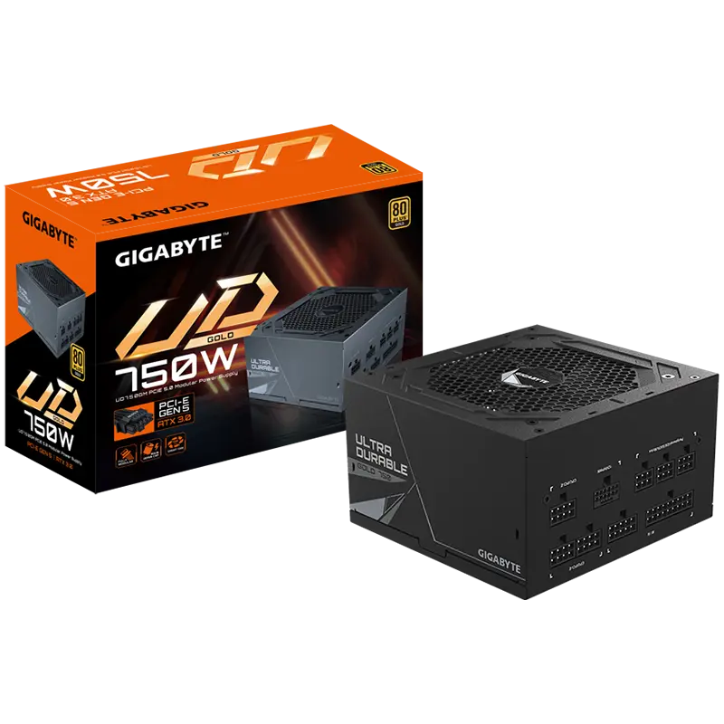 Gigabyte UD750GM PG5 Power Supply 750W, PCIe Gen5 16Pin, Modular, 80 PLUS Gold, Japanese capacitors, 120mm smart control fan, EU plug - cover