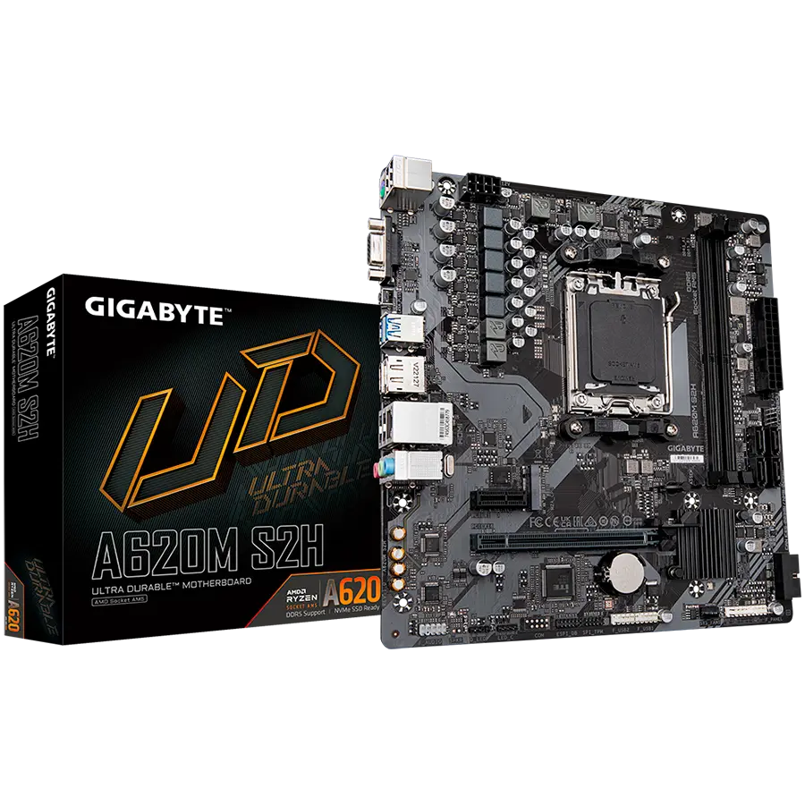 Gigabyte Main Board Desktop AM5 2 x DDR5 2 x DDR5 4 x SATA 1 x D-Sub  1 x DisplayPort 1 x HDMI port Micro ATX - cover