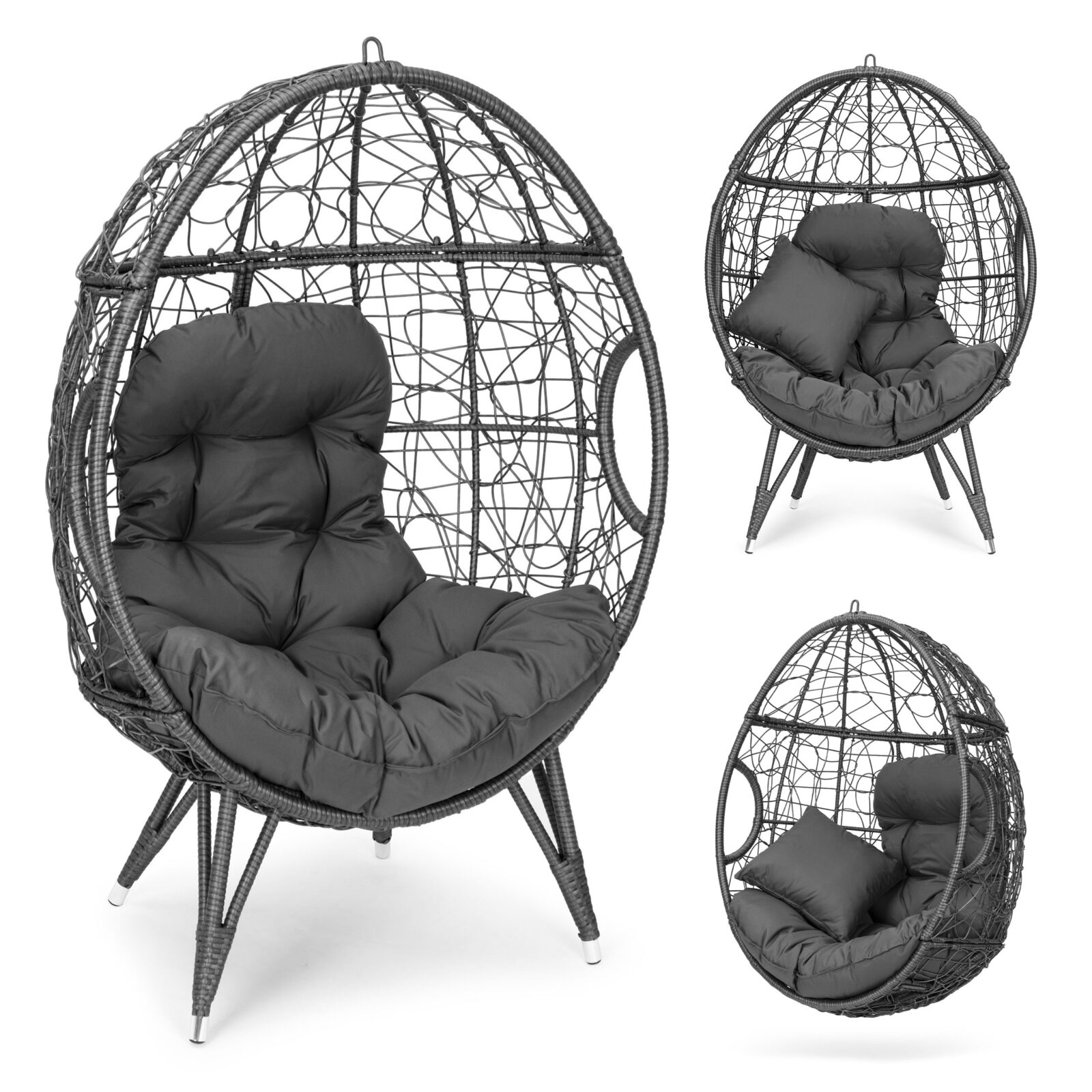 Košara, samostojeća vrtna fotelja, viseća košara, cocoon, siva - cover