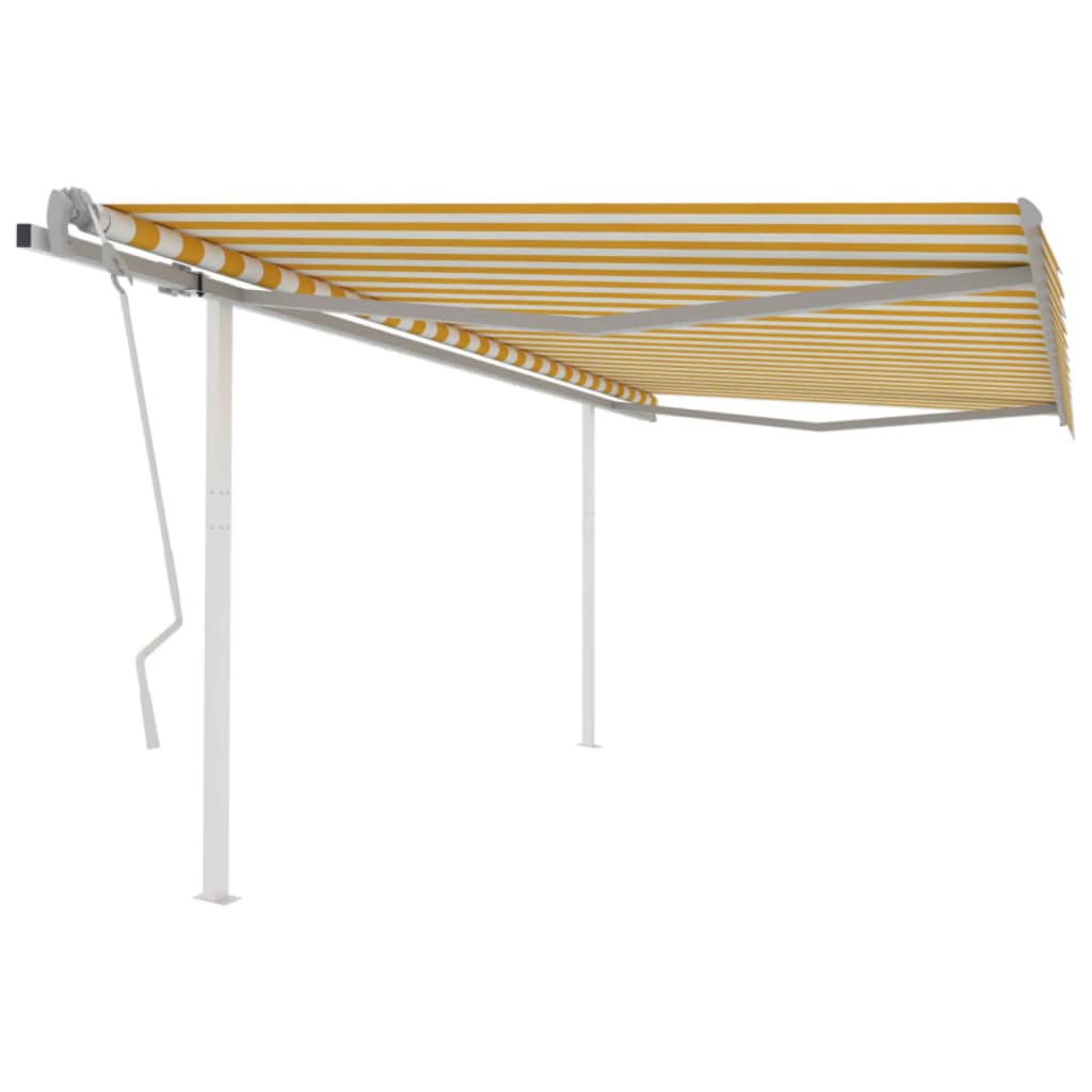 vidaXL Tenda na ručno uvlačenje sa stupovima 4 x 3,5 m žuto-bijela - cover