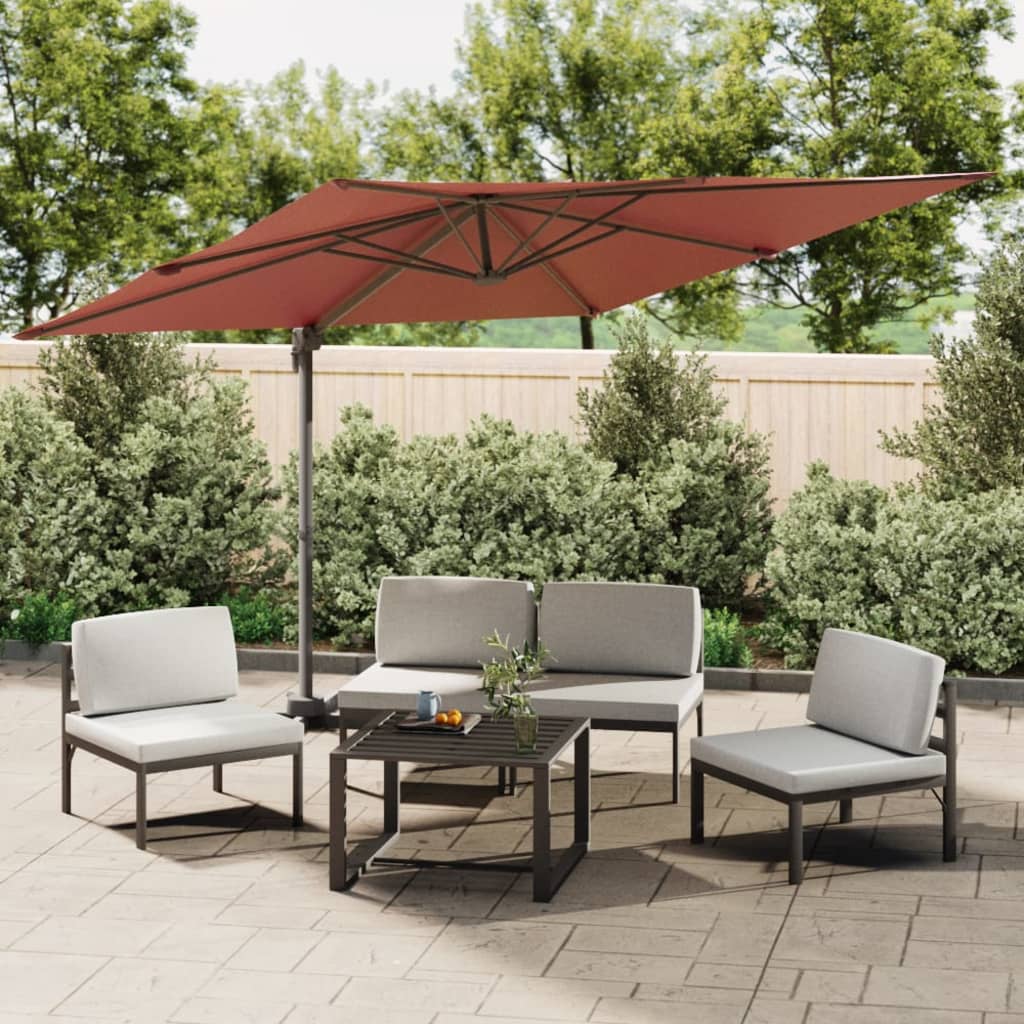 vidaXL LED konzolni suncobran terakota 400 x 300 cm - cover