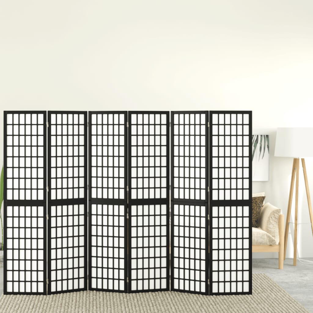 vidaXL Sklopiva sobna pregrada 6 panela japanski stil 240x170 cm crna - cover