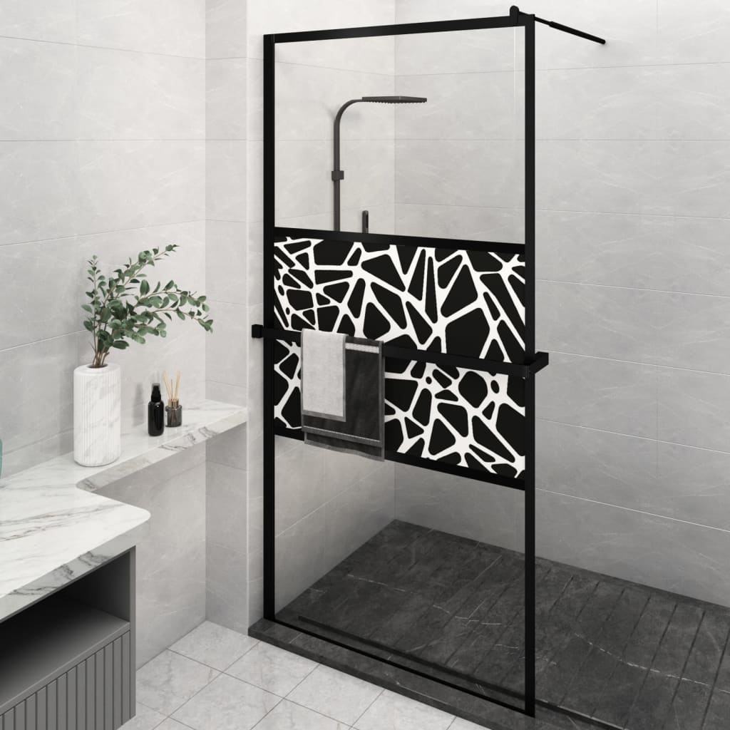 vidaXL Pregrada za tuš s policom crna 115x195 cm staklo ESG i aluminij - cover