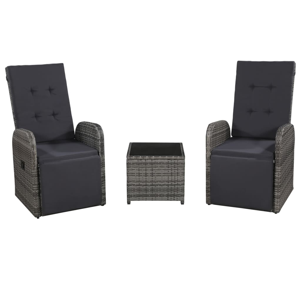 vidaXL 3-dijelni bistro set od poliratana s jastucima sivi - cover