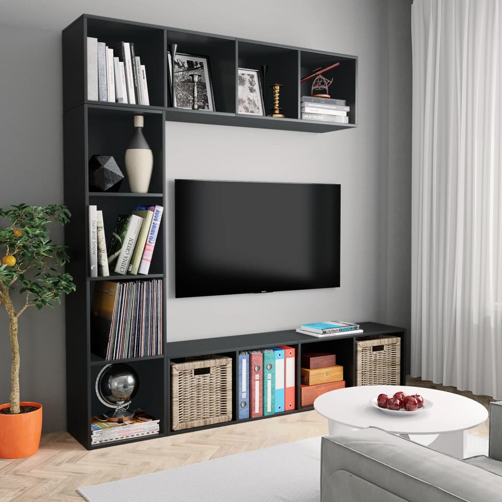 vidaXL 3-dijelni set ormarića za knjige/TV crni 180 x 30 x 180 cm - cover