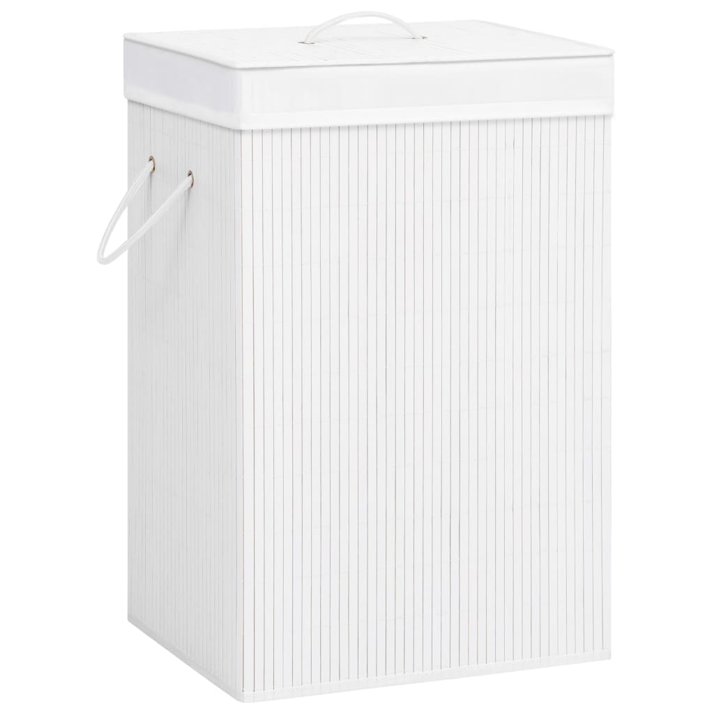 vidaXL Košara za rublje od bambusa s 2 odjeljka bijela 72 L - cover
