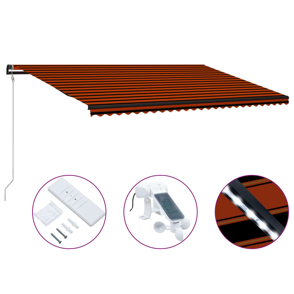 vidaXL Tenda na uvlačenje s LED svjetlom 600 x 300 cm narančasto-smeđa - cover