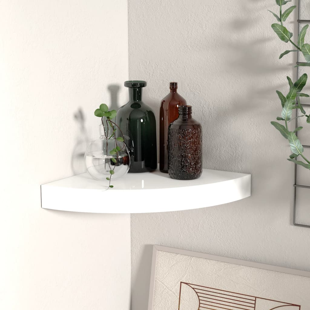 vidaXL Plutajuća kutna polica visoki sjaj bijela 25 x 25 x 3,8 cm MDF - cover
