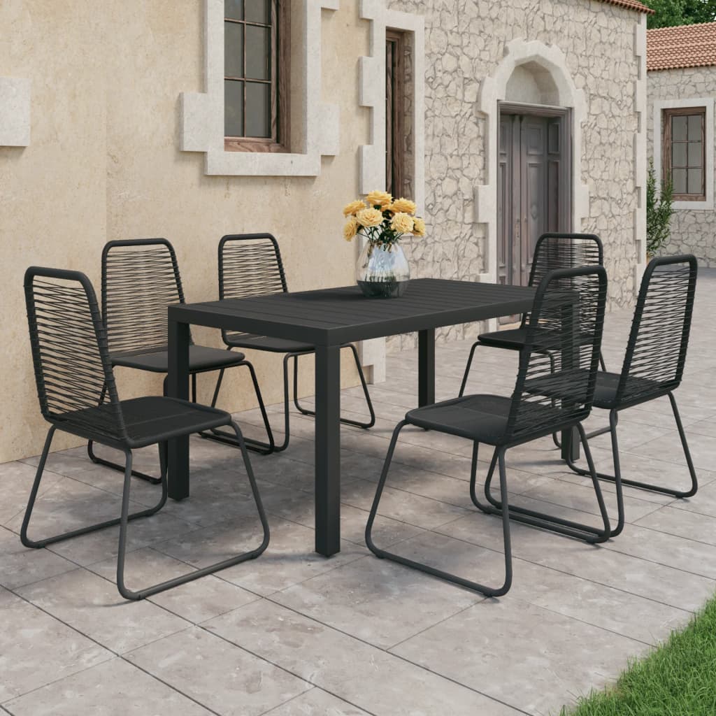vidaXL 7-dijelni vrtni blagovaonski set od PVC ratana crni - cover