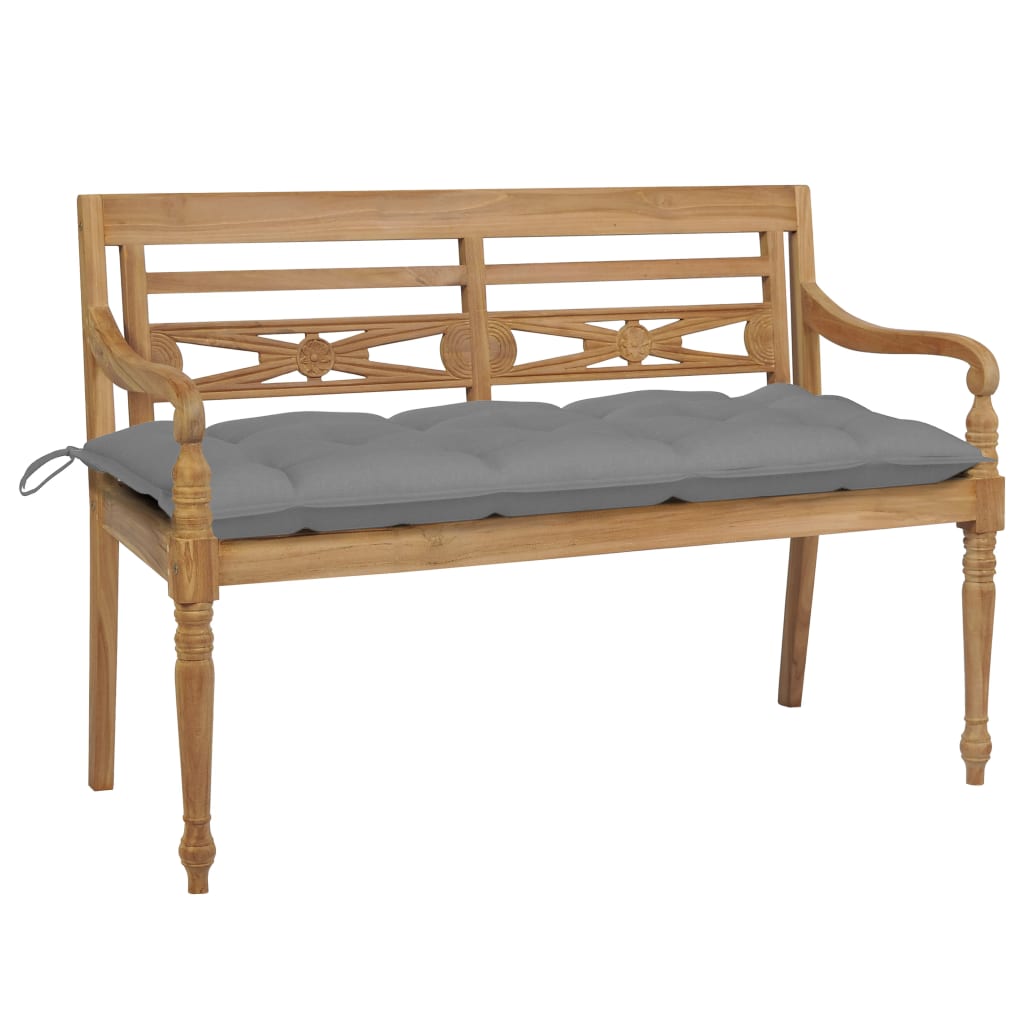 vidaXL Klupa Batavia sa sivim jastukom 120 cm od masivne tikovine - cover