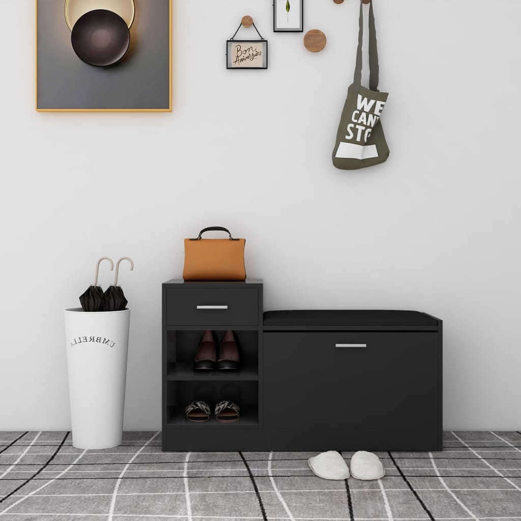vidaXL Klupa za cipele visoki sjaj crna 94,5 x 31 x 57 cm od iverice - cover