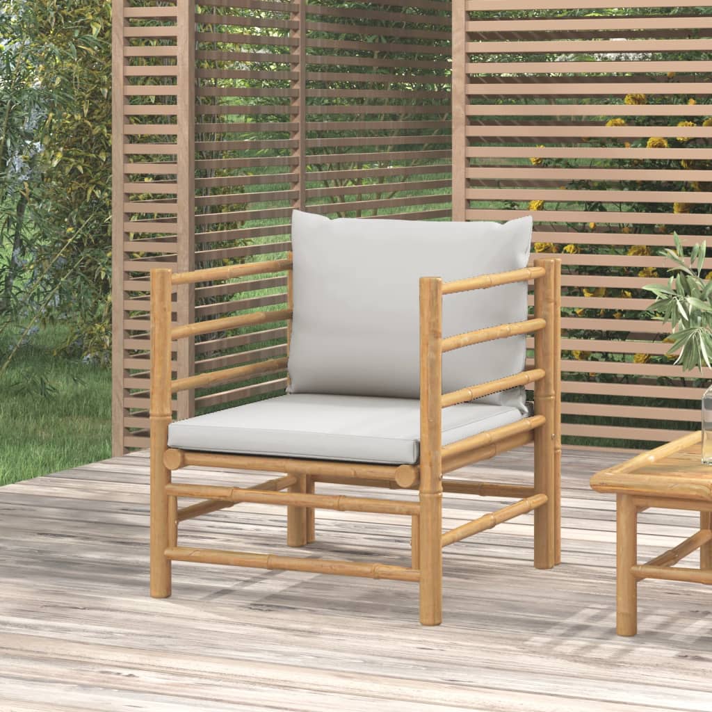 vidaXL Vrtna sofa od bambusa sa svjetlosivim jastucima - cover