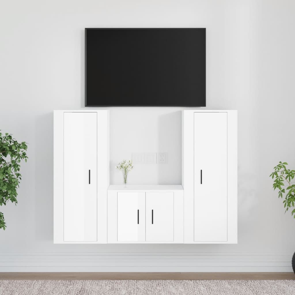 vidaXL 3-dijelni set TV ormarića sjajni bijeli konstruirano drvo - cover