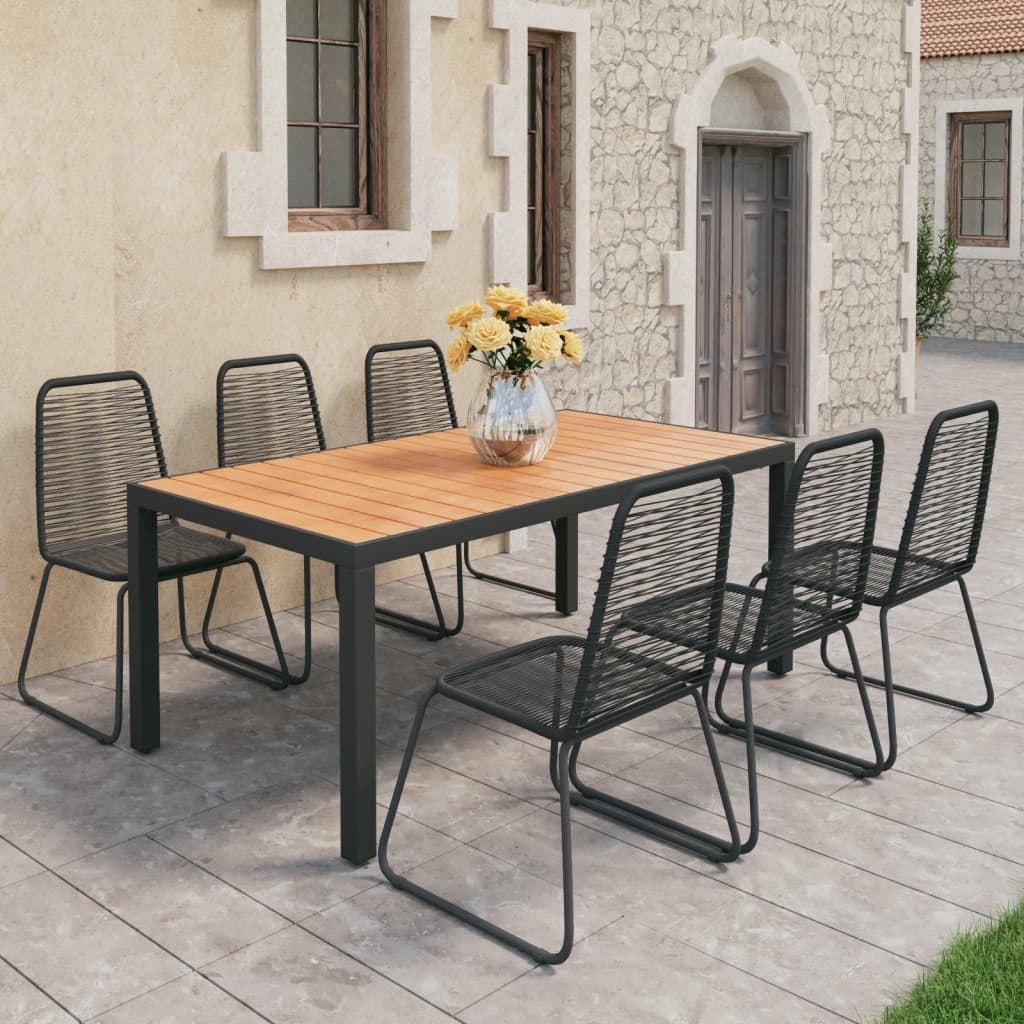 vidaXL 7-dijelni vrtni blagovaonski set od PVC ratana crno-smeđi - cover